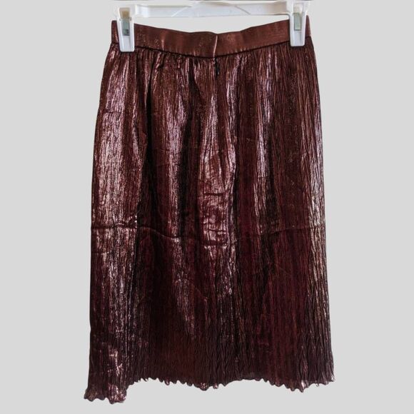 Evan Picone Metallic Brown Pleated Midi Skirt Women's Size 4 A-Line Vintage USA - Picture 2 of 12